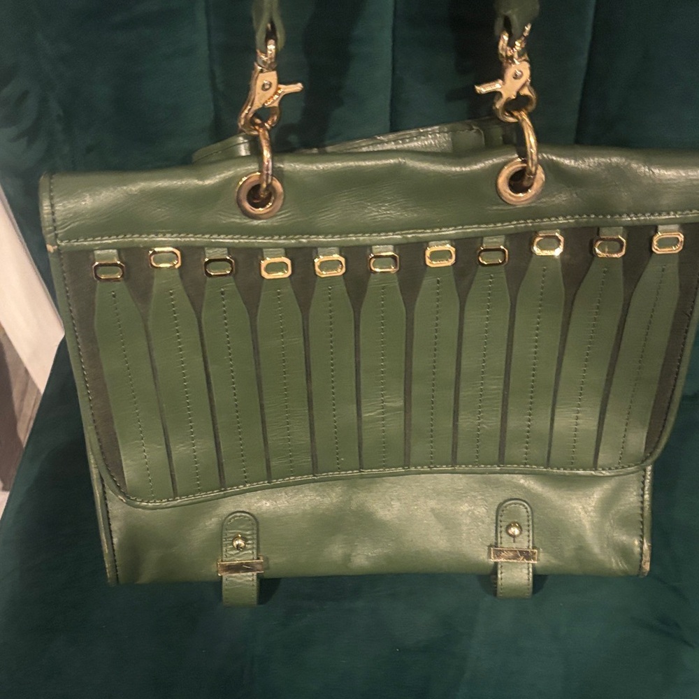 Badgley Mischka Forest Green Leather Shoulder Bag